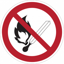 Flammes nues interdites, feu et source d'allumage non protégée interdis, interdiction de fumer
